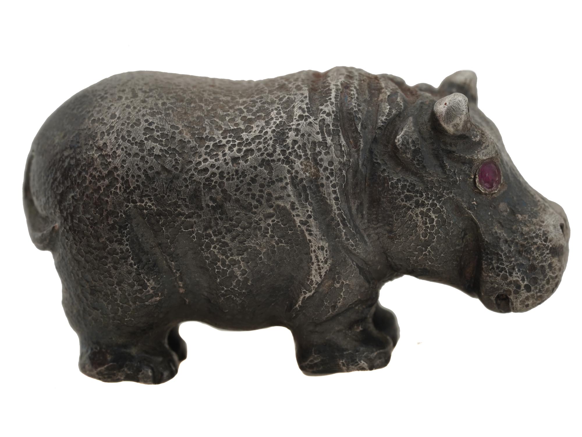 RUSSIAN SILVER HIPPO FIGURINE WITH RUBY EYES PIC-5